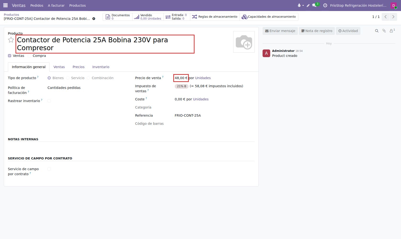 Ficha de producto de repuesto: termostato digital de refrigeración comercial listo para imputación de material.