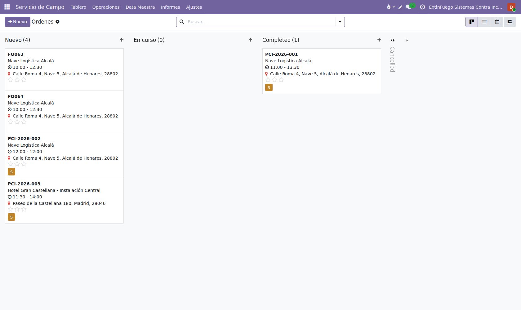 Tablero FSM: gestión de revisiones periódicas RIPCI, retimbrados y correctivos.